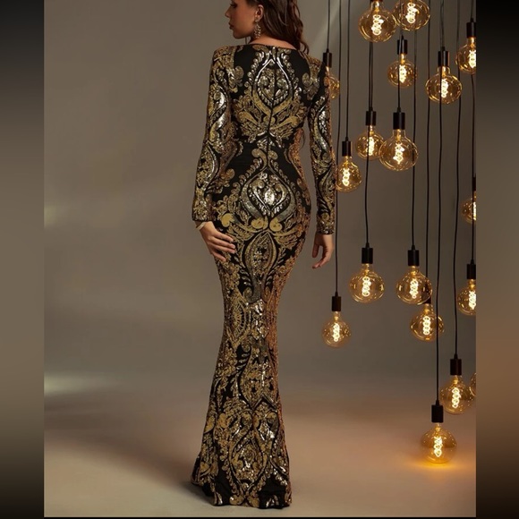 Luxe long sleeve party sequins dress - Picture 4 of 12